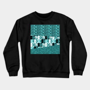 Turquoise Blue 80s Memphis Style Geometric Abstract Checked Postmodern Design Crewneck Sweatshirt